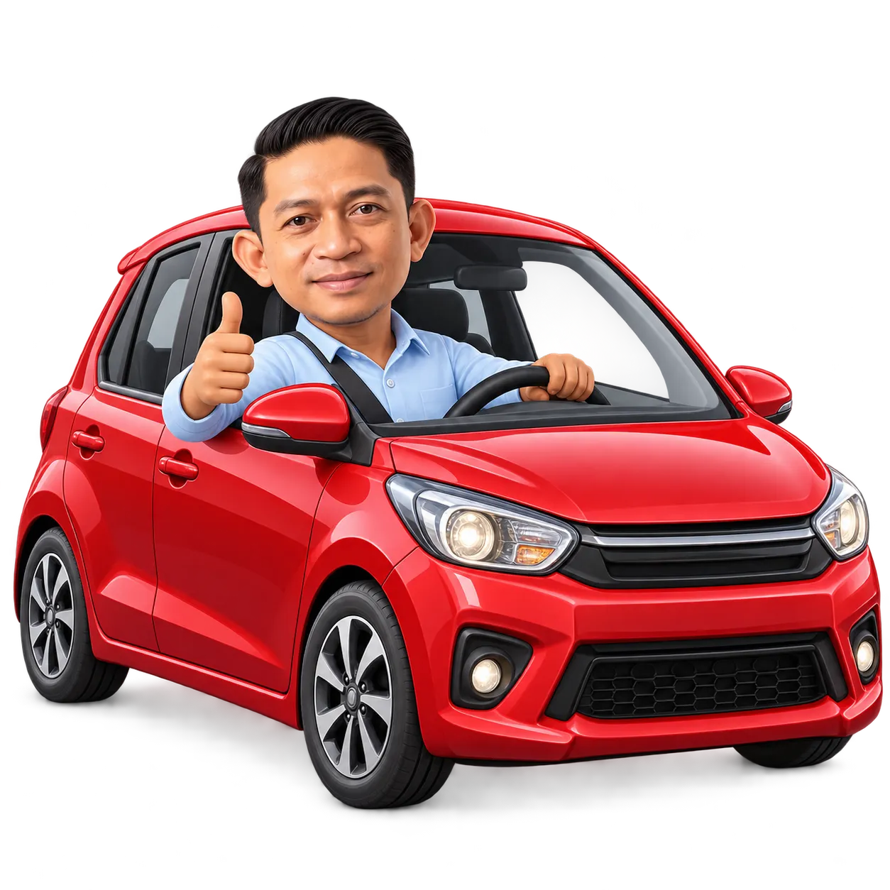 Ilustrasi Abang Japar menaiki kereta merah