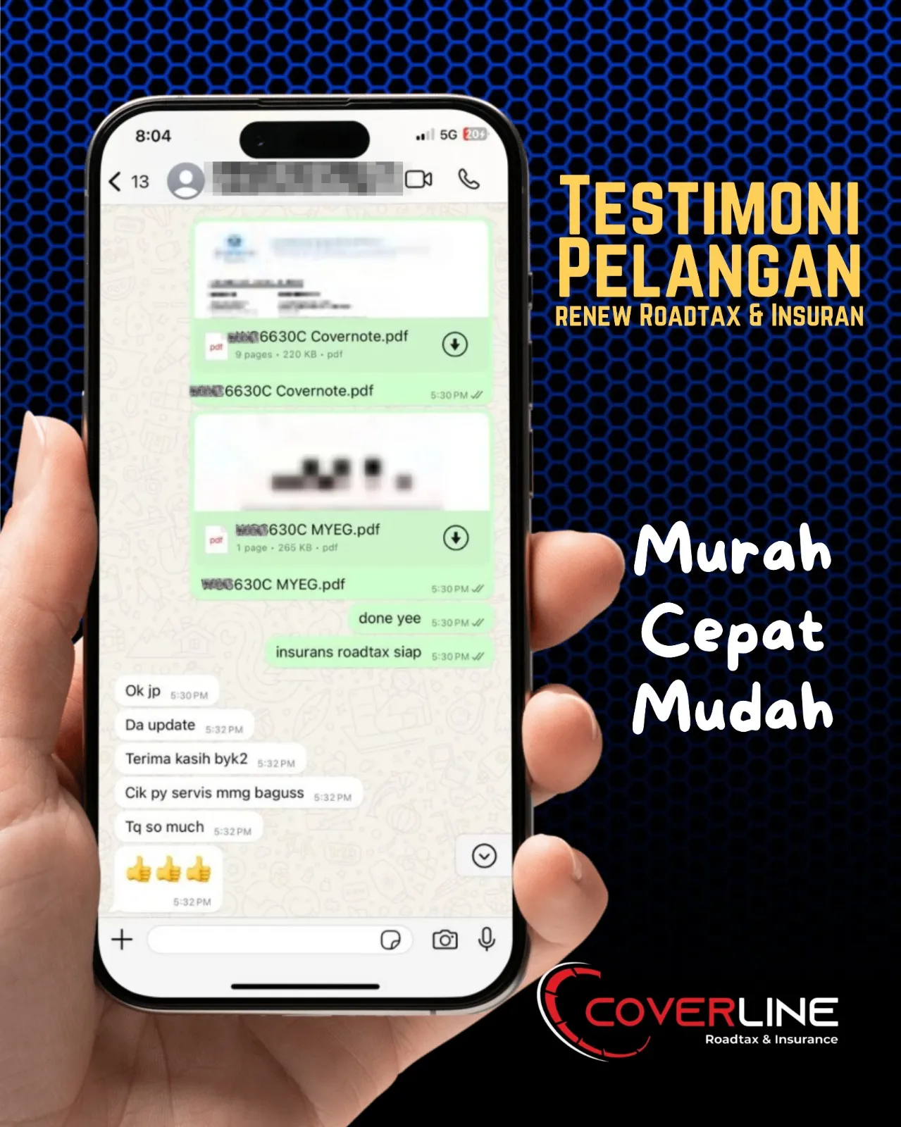 Perbualan WhatsApp asal: Terima kasih byk2. Cik py servis mmg baguss. Tq so much