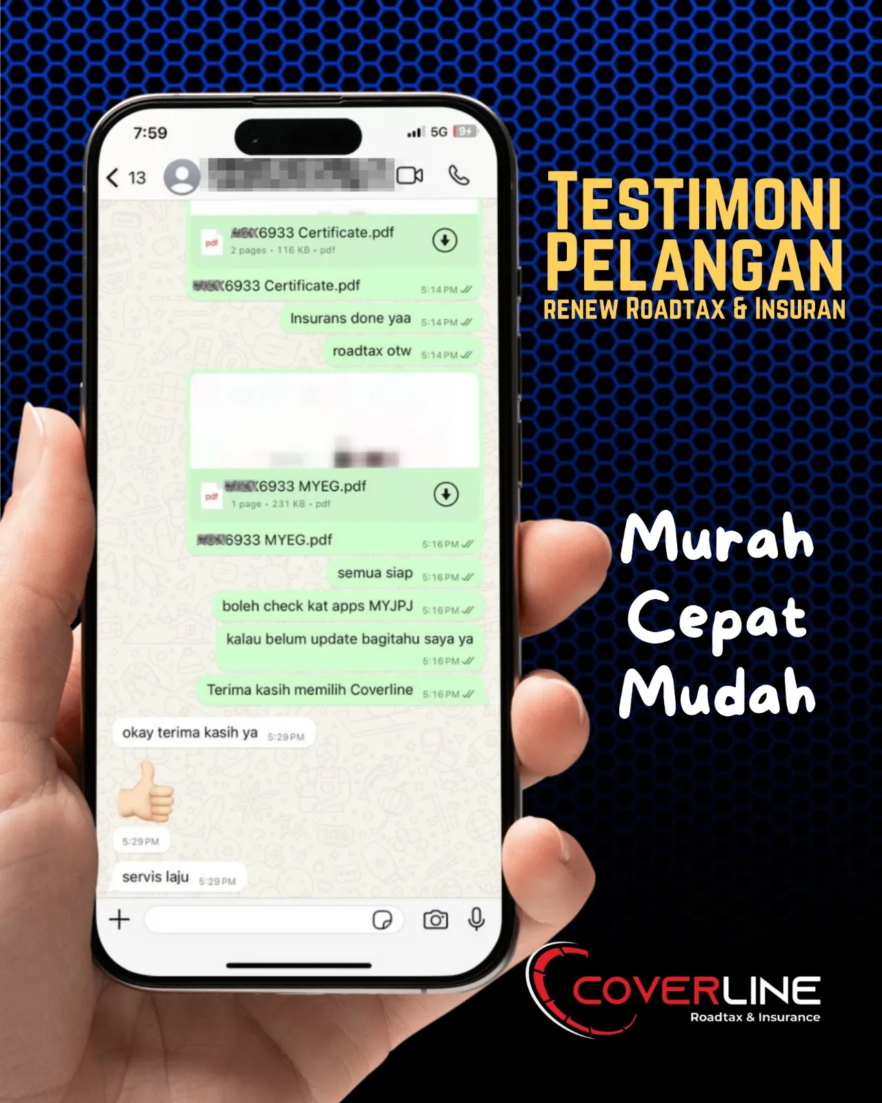 Perbualan WhatsApp asal: okay terima kasih ya. servis laju